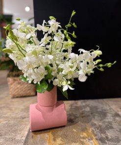 TUBO ROSA COM ORQUIDEAS