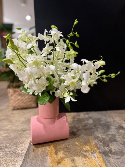 TUBO ROSA COM ORQUIDEAS